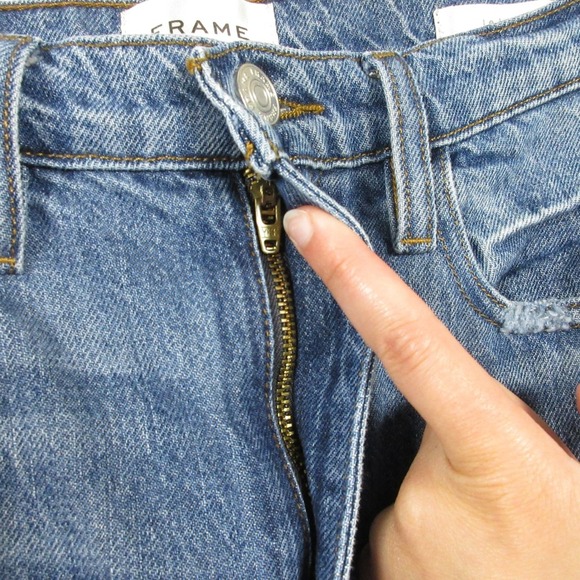FRAME Le Jane Straight Leg Jeans Women 26 Blue Denim Distressed Casual y2k 606 - Picture 9 of 14